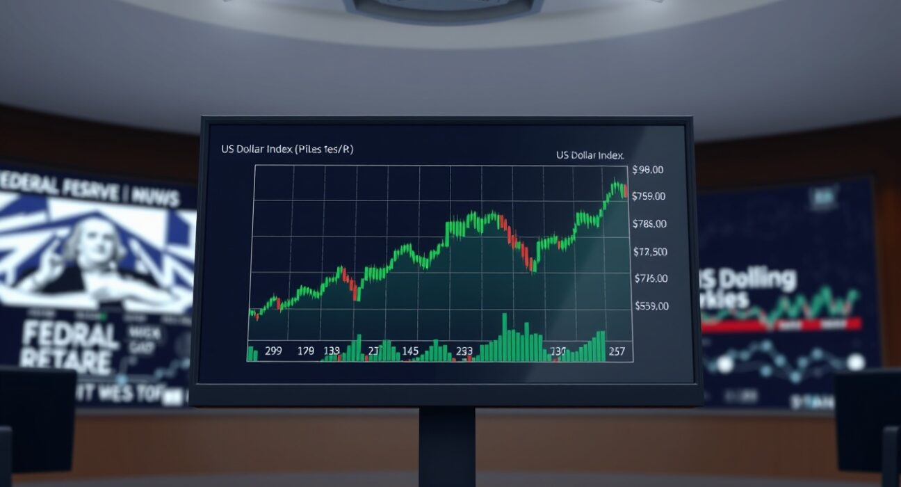 US Dollar Index chart showing modest gains above 98.00 amid hawkish Fed pause and weaker US GDP data