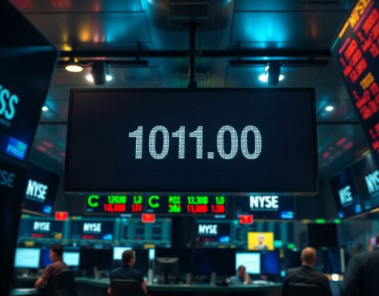 Digital display showing US Dollar Index at 101.00 on a trading floor