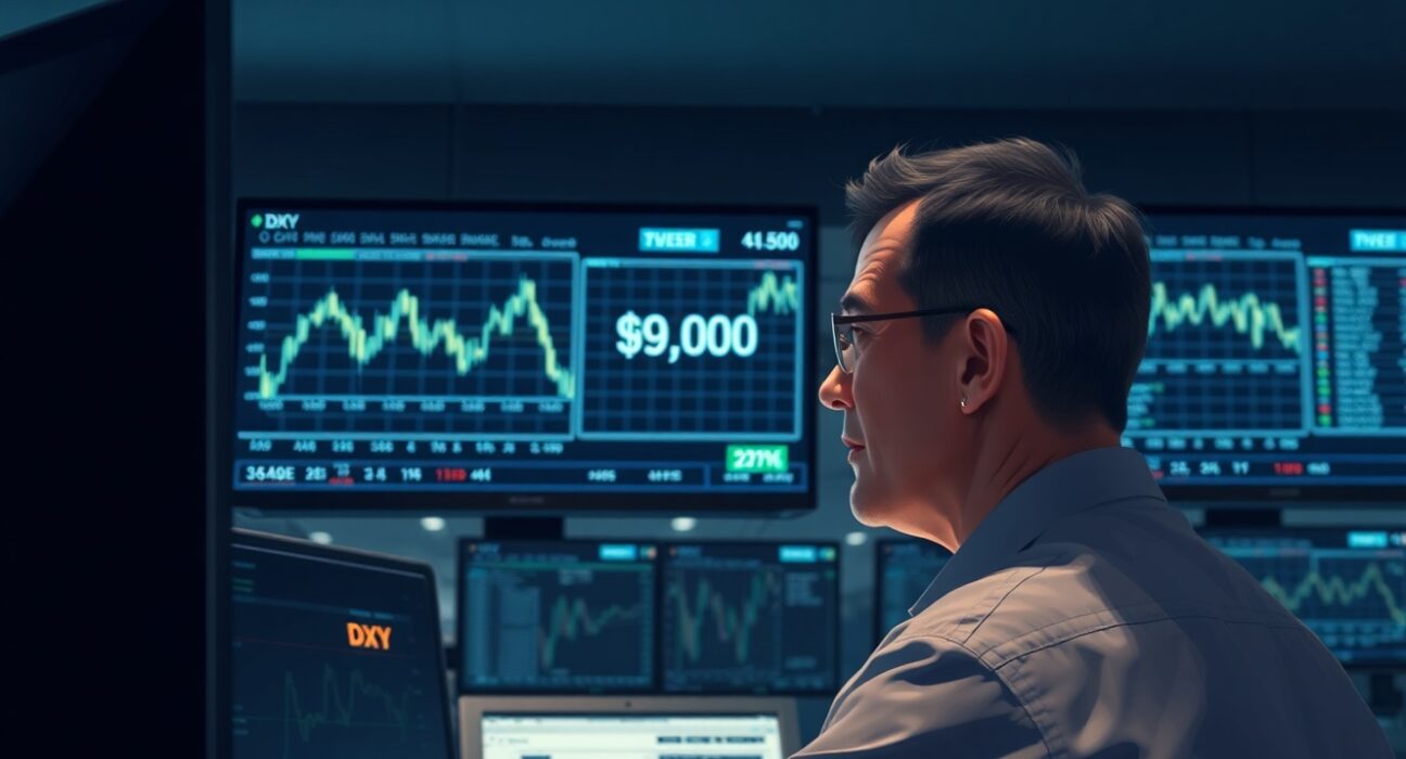 US Dollar Index DXY chart near 99.00 as traders await Federal Reserve rate decision