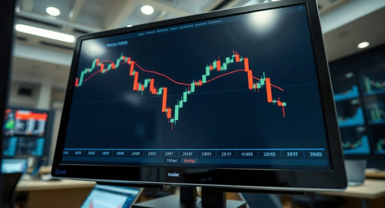 US Dollar Index chart showing downward trend on trading screen
