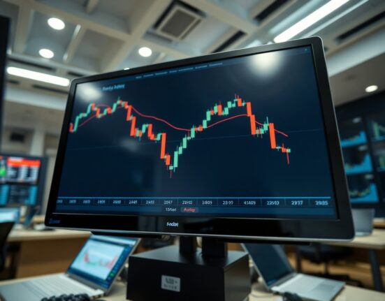 US Dollar Index chart showing downward trend on trading screen