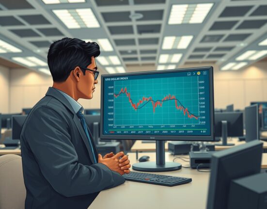 Trader analyzing the falling US Dollar Index chart ahead of PCE inflation data release.