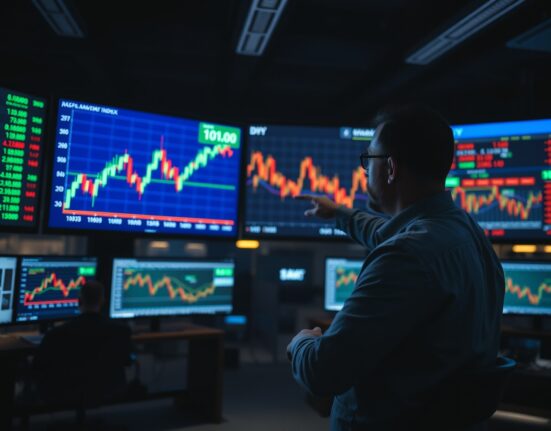 Financial analyst pointing at DXY chart showing support near 101.00 level