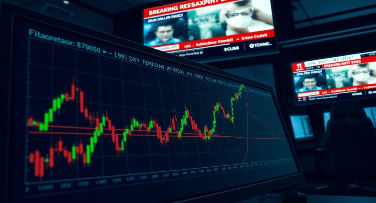US Dollar Index (DXY) price forecast chart showing bounce off 50% Fibonacci retracement level amid Iran tensions and hawkish Federal Reserve policy.