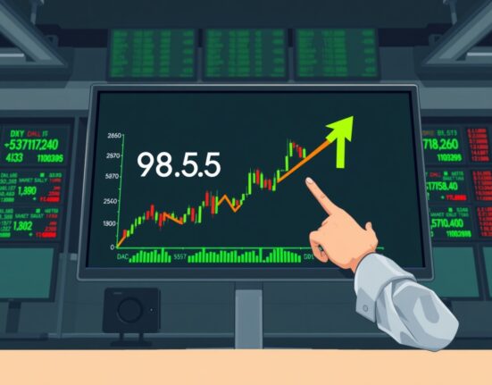 US Dollar Index price forecast chart showing a possible bullish reversal above the 98.50 support level on a trading floor display.