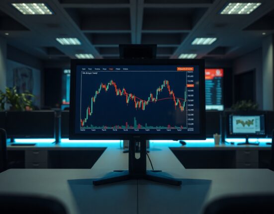 US Dollar Index chart showing range-bound trade on a monitor in a financial newsroom, with Iran peace headlines in background.