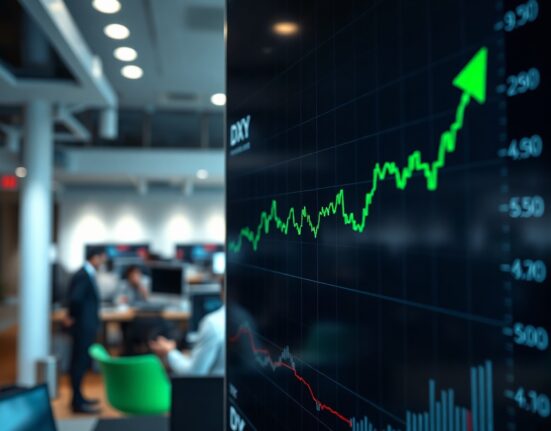 Financial trading screen showing US Dollar Index chart with upward trend amid geopolitical uncertainty