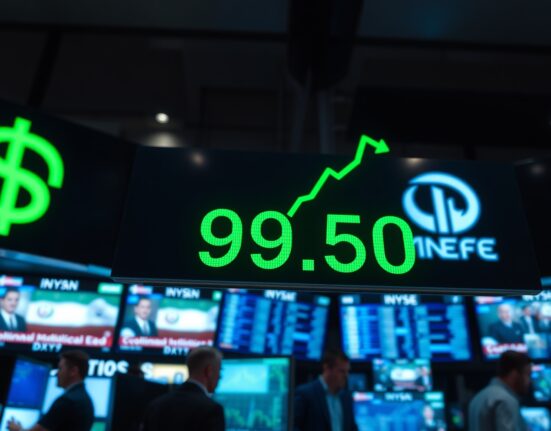 US Dollar Index display showing rise near 99.50 on trading floor amid geopolitical tensions