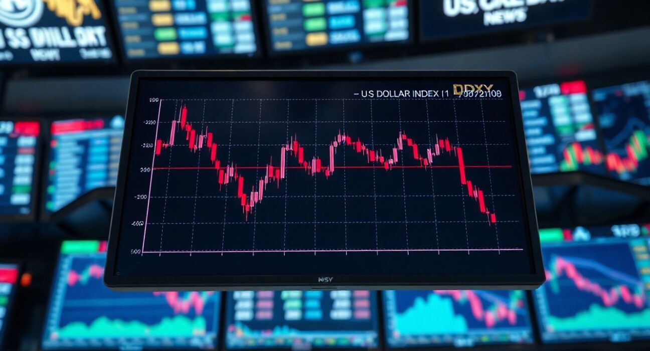 US Dollar Index chart showing selling pressure on trading terminal screen