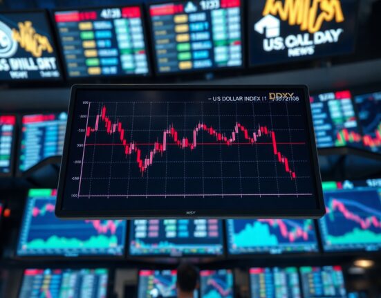 US Dollar Index chart showing selling pressure on trading terminal screen