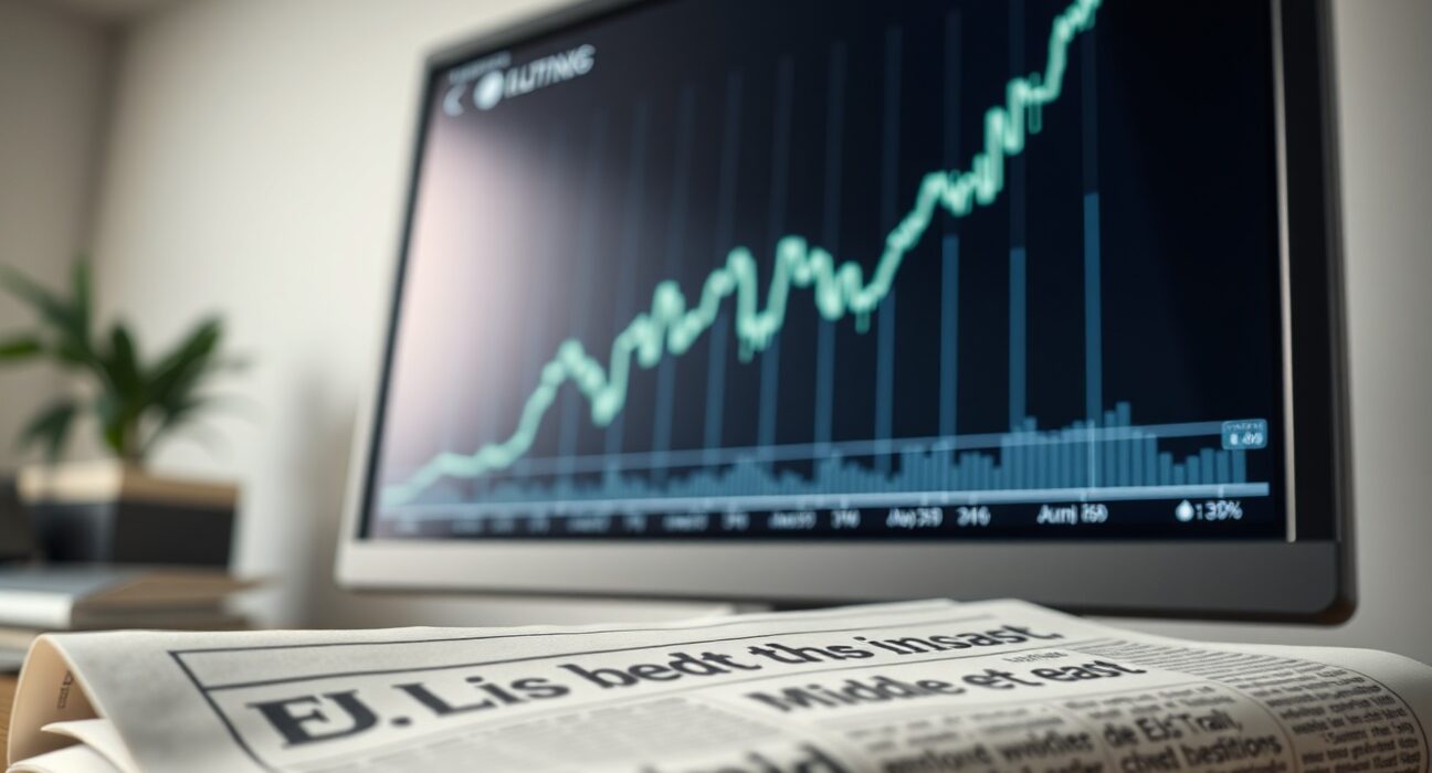 US Dollar Index chart rising on trading screen amid geopolitical news context.