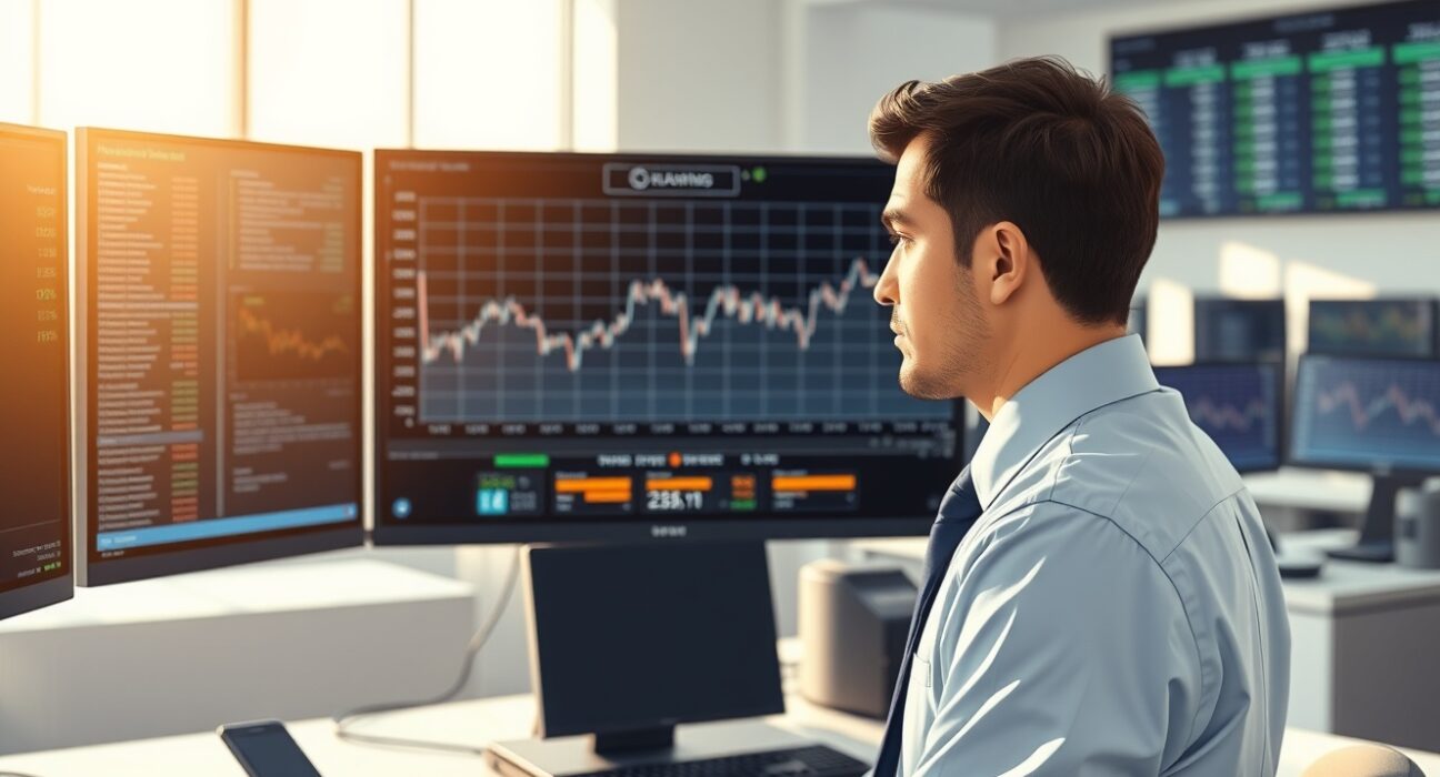 Financial analyst monitoring the US Dollar Index chart after Federal Reserve rate decision.