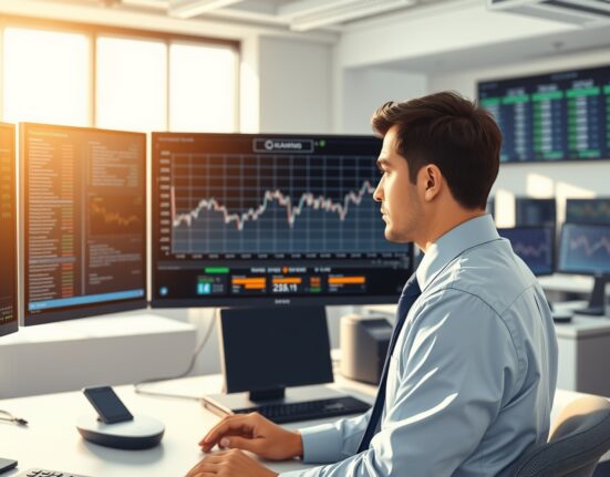 Financial analyst monitoring the US Dollar Index chart after Federal Reserve rate decision.