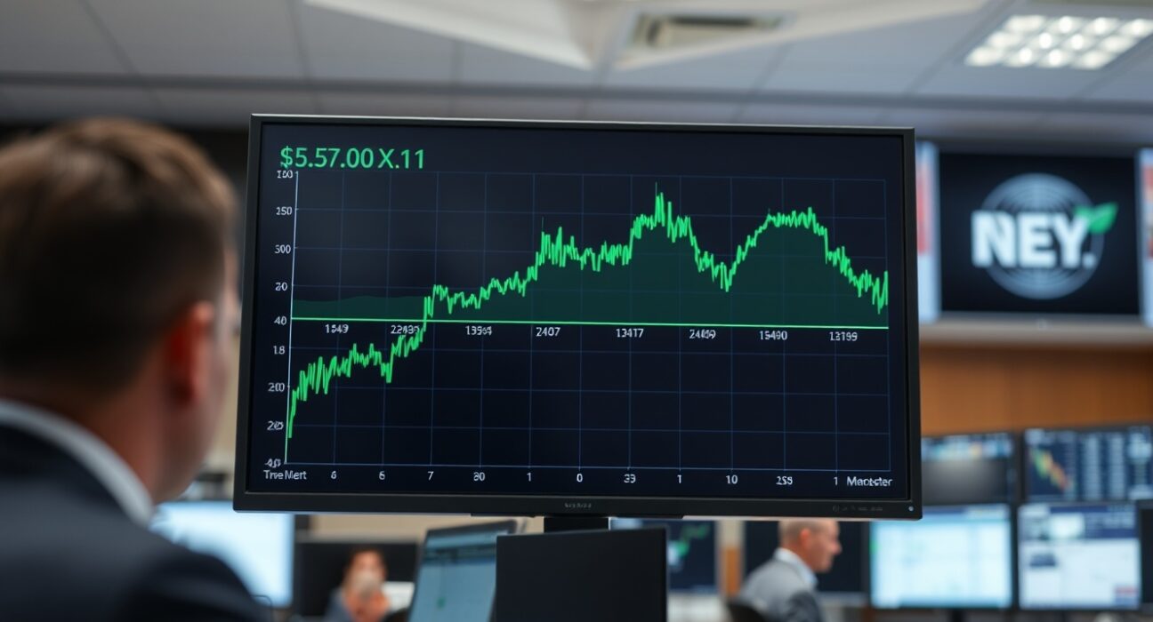 Digital display showing US Dollar Index chart with steady trend in a financial trading room
