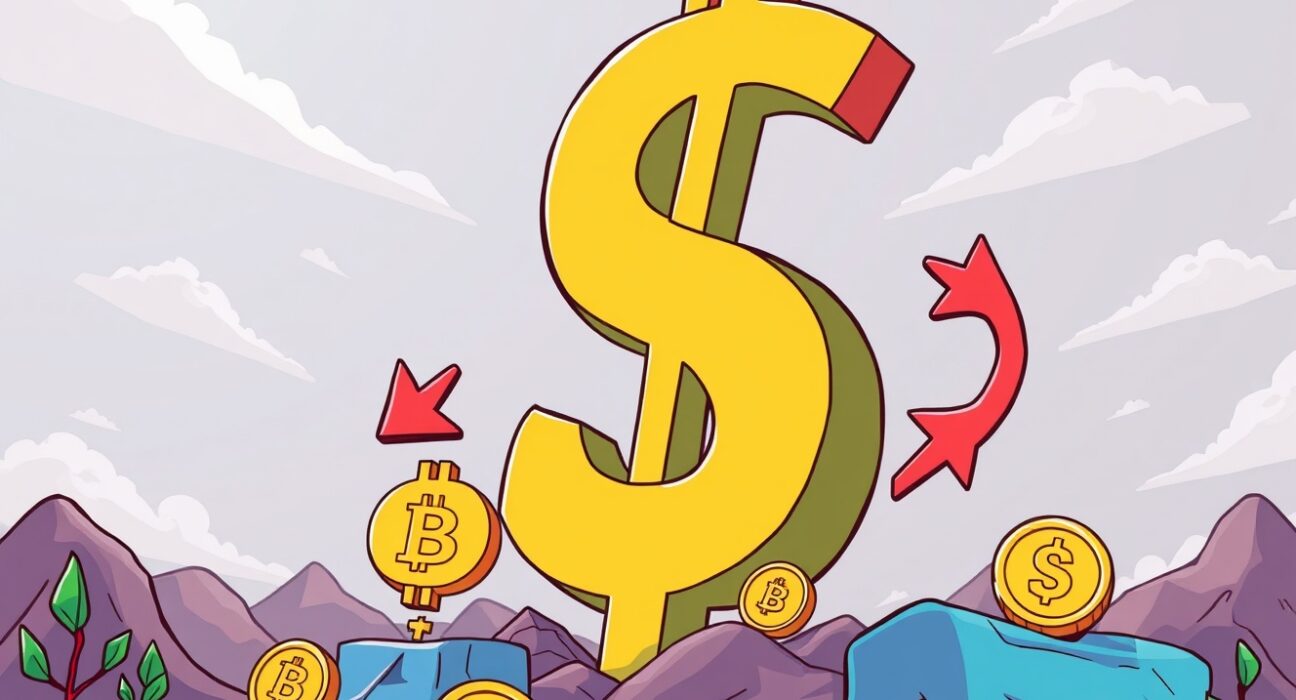 US Dollar Index dominance over cryptocurrency market in vibrant illustration