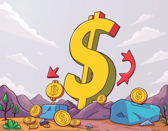 US Dollar Index dominance over cryptocurrency market in vibrant illustration