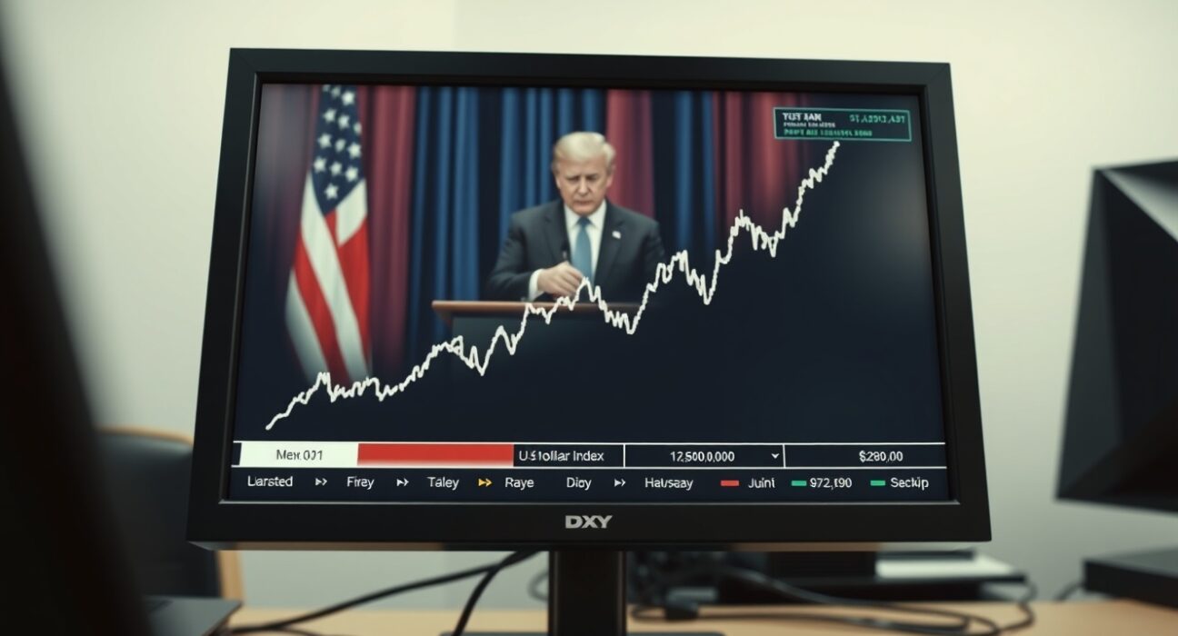US Dollar Index chart rising sharply amid geopolitical news on Iran.