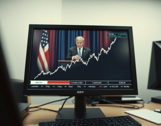 US Dollar Index chart rising sharply amid geopolitical news on Iran.