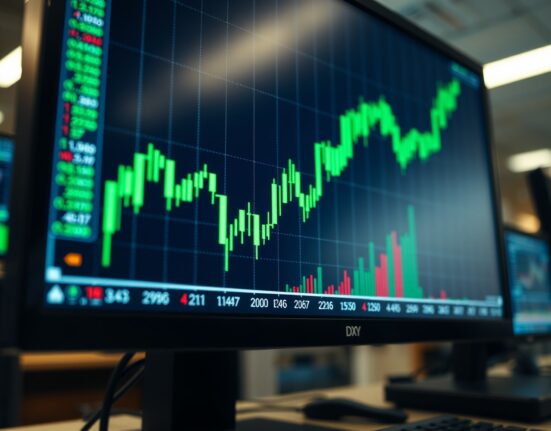 US Dollar Index chart showing upward trend on a trading monitor