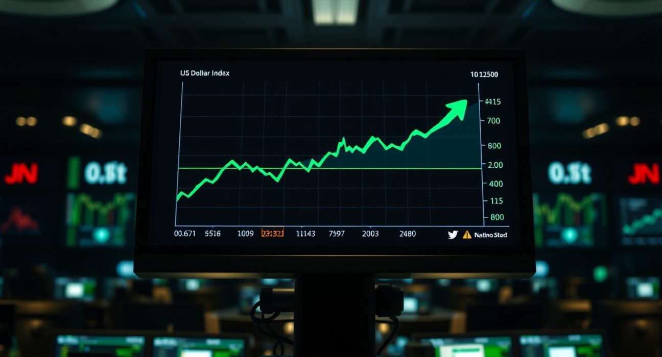 US Dollar Index chart showing upward trend on financial trading terminal