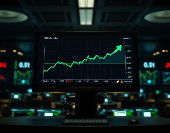 US Dollar Index chart showing upward trend on financial trading terminal