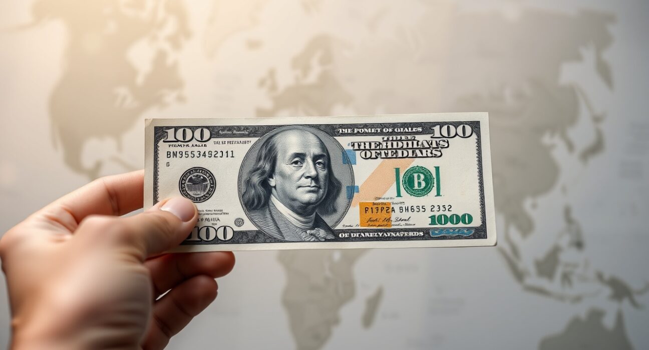 US Dollar analysis showing currency impacted by inflation and global peace risks on a world map.