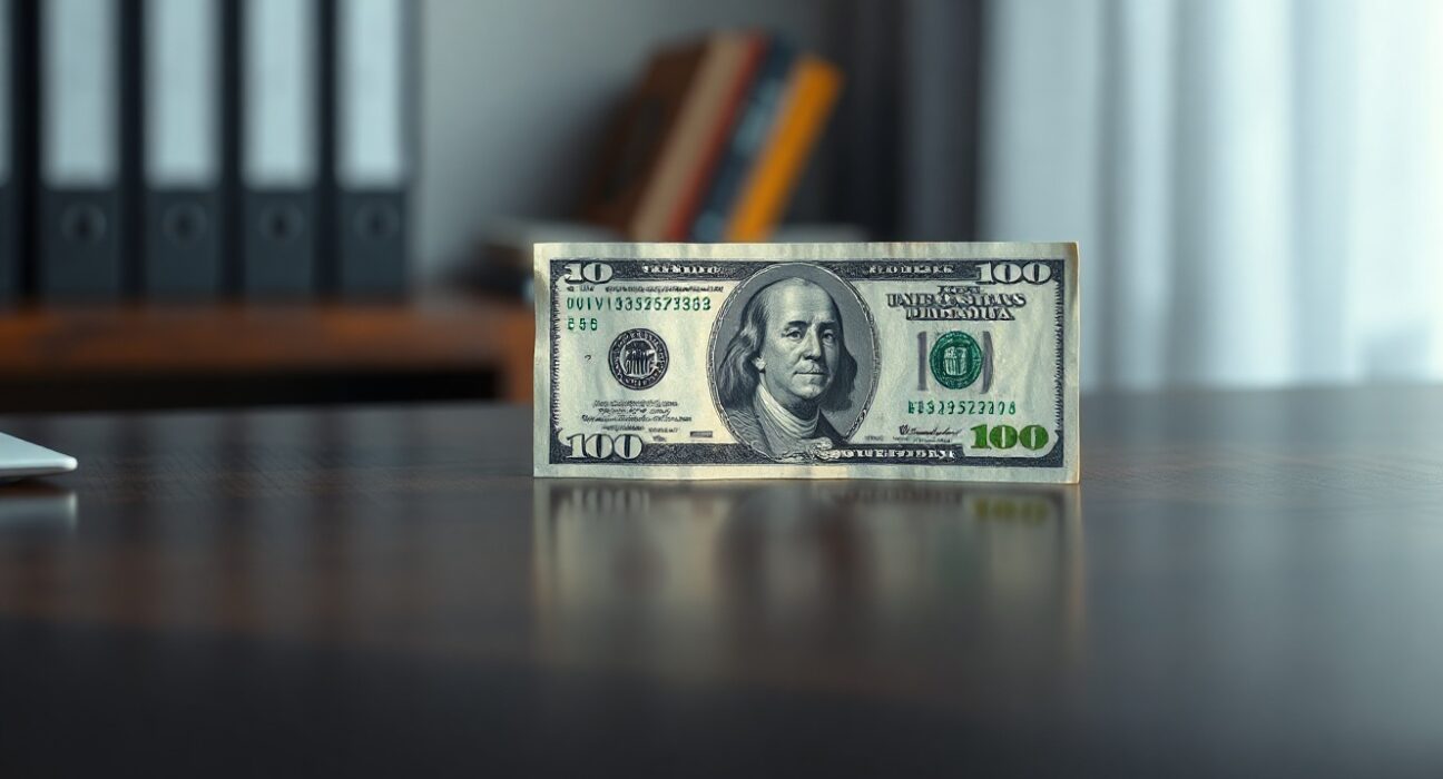 Close-up of a US $100 bill on a desk, representing the US dollar's limited downside amid Fed caution.