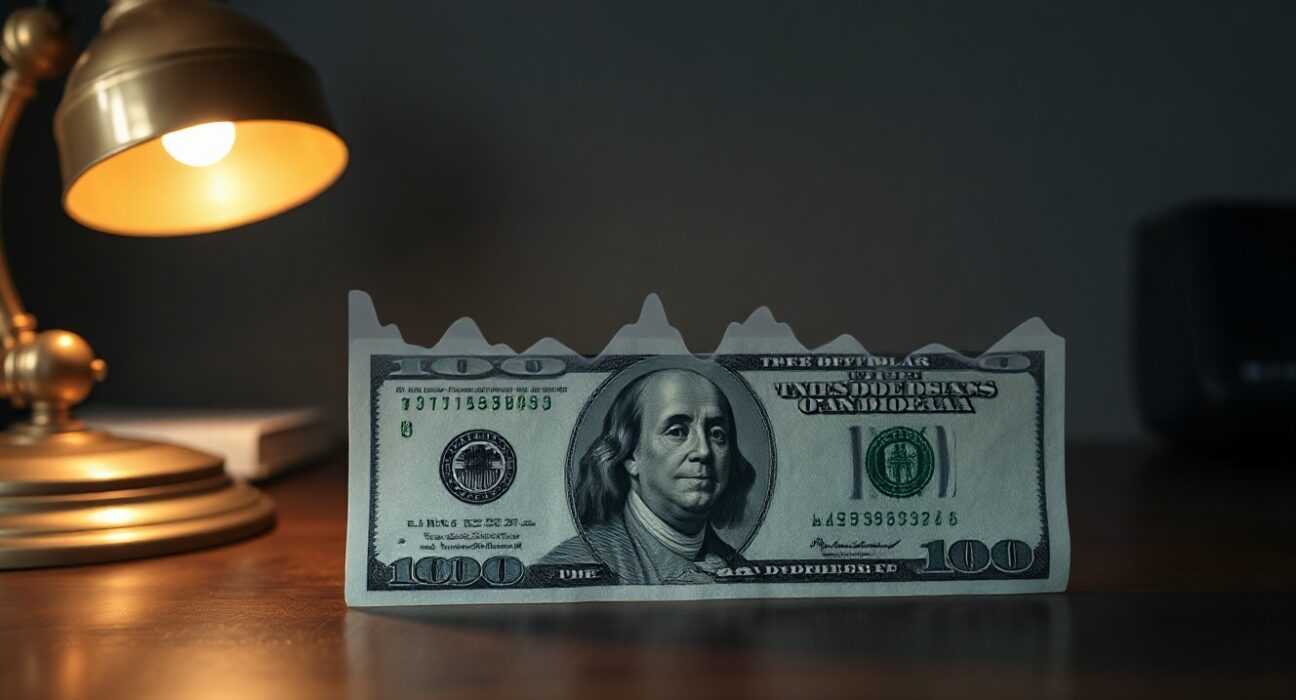 US dollar bill with chart overlay showing limited upside potential, representing MUFG currency analysis
