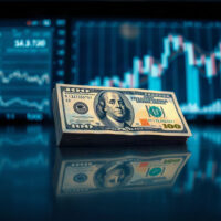US dollar banknotes with charts in background, representing currency market analysis