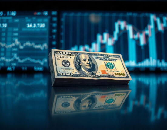 US dollar banknotes with charts in background, representing currency market analysis