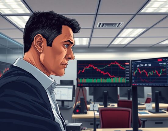 Trader monitors surging oil prices and stable US Dollar charts amid Iran deadline market tension