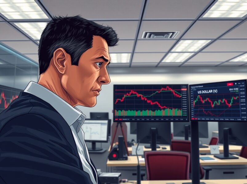 Trader monitors surging oil prices and stable US Dollar charts amid Iran deadline market tension