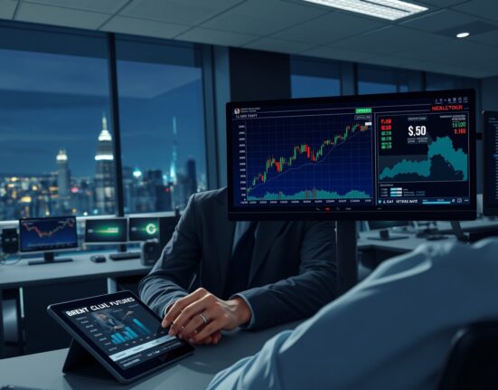 Trader analyzing US dollar strength and oil price shock data on financial monitors during geopolitical conflict.