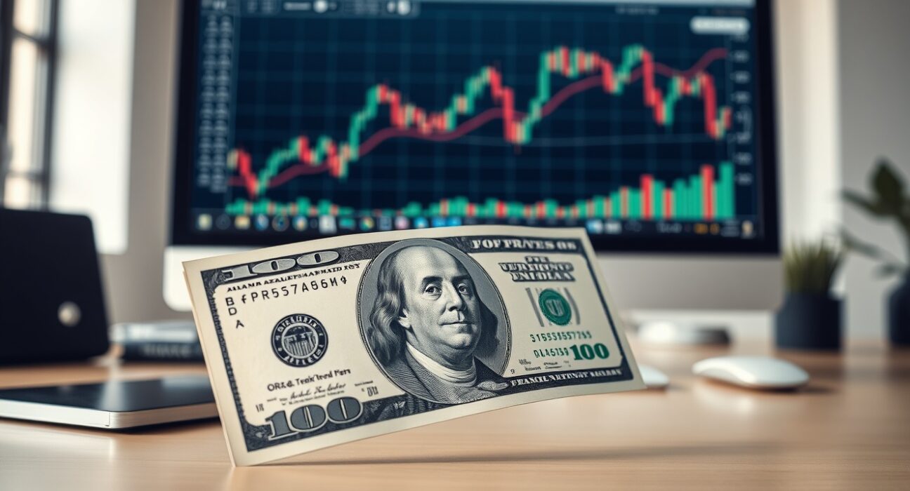 Close-up of a US dollar bill with a financial chart in the background, representing forex analysis.