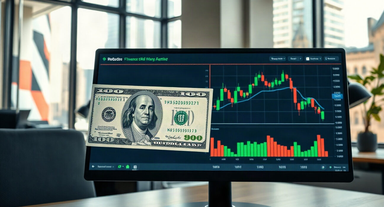 US dollar bills and financial charts representing currency market analysis