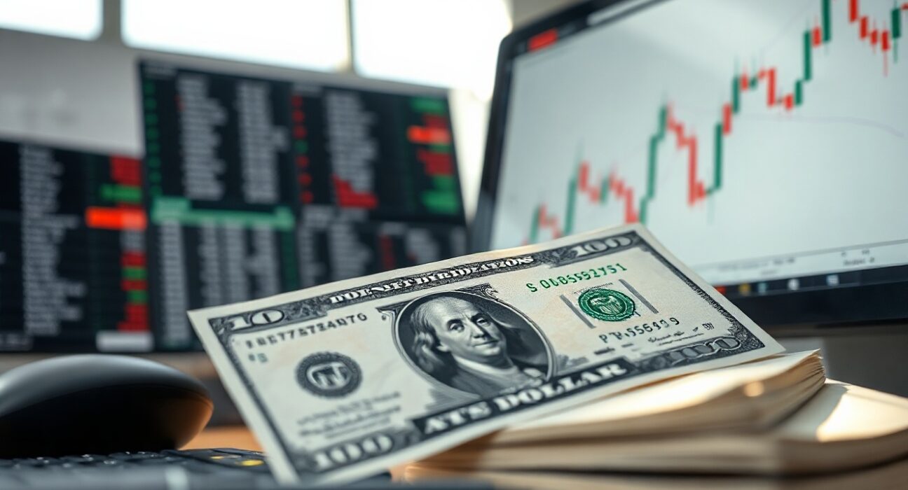 US dollar banknote and forex chart showing consolidation ahead of CPI release