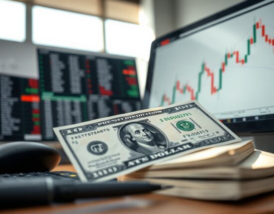 US dollar banknote and forex chart showing consolidation ahead of CPI release