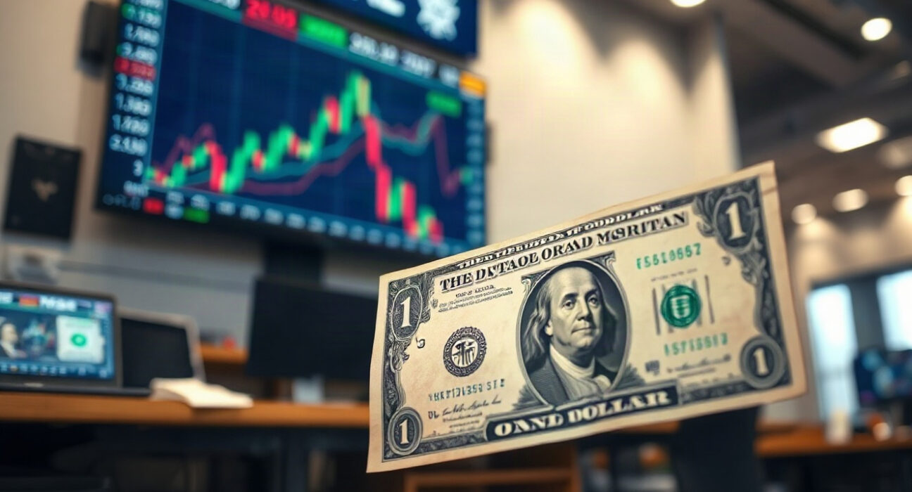 US dollar banknote with a financial chart in the background, illustrating currency market pressure