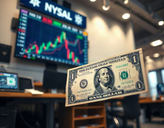 US dollar banknote with a financial chart in the background, illustrating currency market pressure