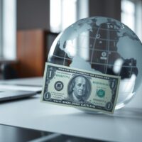 Close-up of a US dollar bill with a translucent globe in the background, representing global currency dynamics.