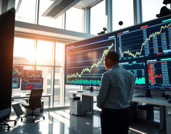 Trader analyzing forex charts with US Dollar index rising after strong ADP jobs data and geopolitical news.