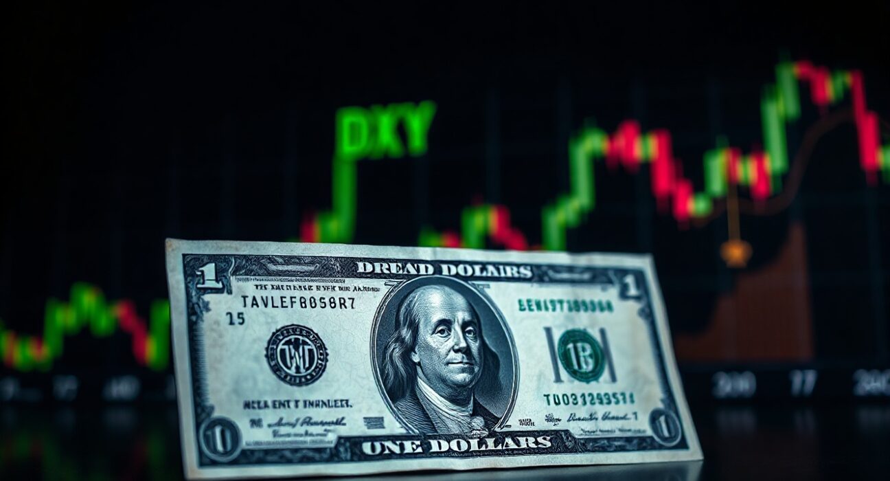 Close-up of a US dollar bill with financial charts in the background symbolizing a currency rally.