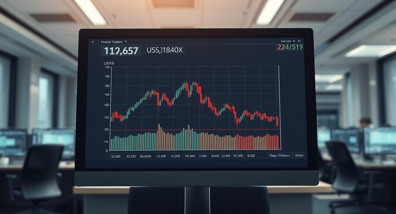 Trader analyzing U.S. dollar charts amid market uncertainty from Iran tensions and Federal Reserve policy.