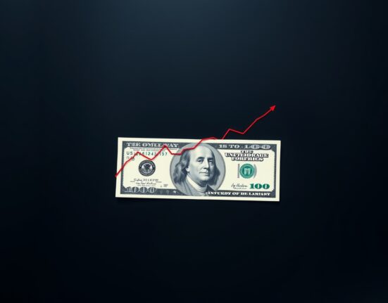 US Dollar banknote with rising inflation graph on dark background