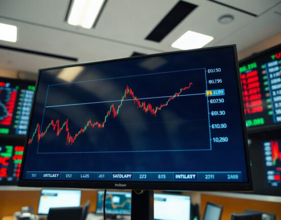 US Dollar index chart on a trading screen in a newsroom, illustrating range-bound trading.