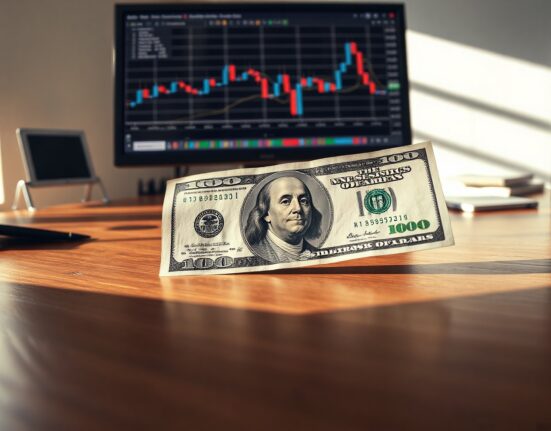 US dollar banknote with financial chart showing range-bound trading pattern on desk