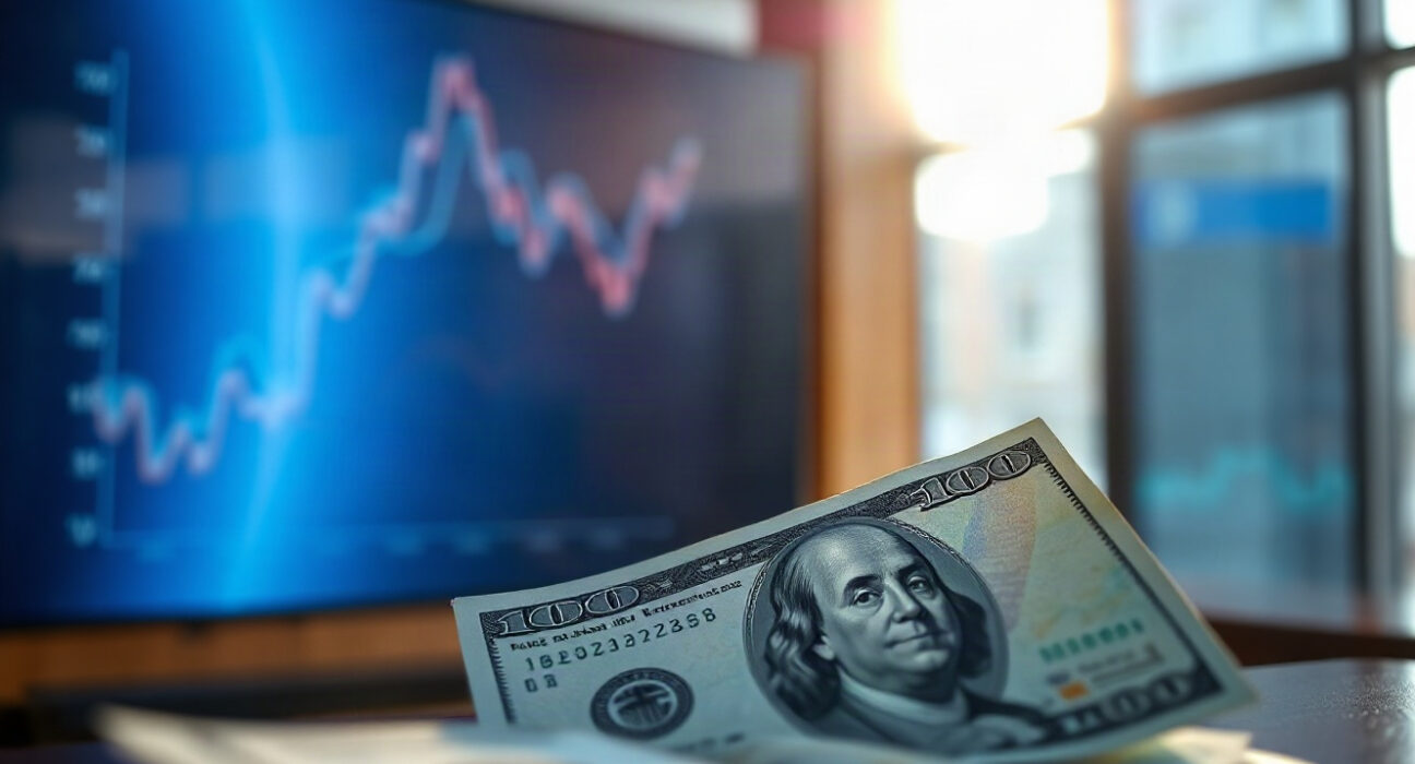 US dollar banknote with financial chart in background