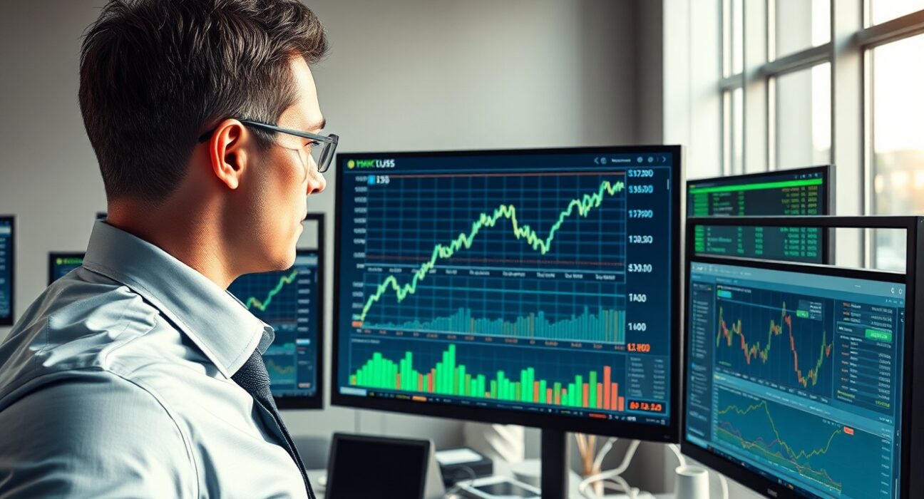 Financial analyst examining USD currency charts and market data for recovery analysis