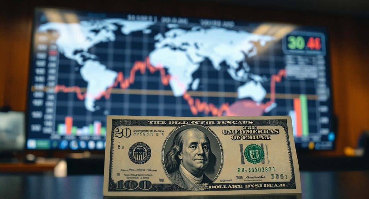 US dollar banknote with a financial chart in the background, indicating market analysis.