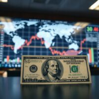 US dollar banknote with a financial chart in the background, indicating market analysis.